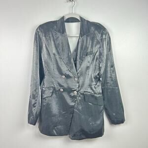 NEW Vintage 90s Caché Silver Metallic Women’s Blazer Crisscross Size Medium